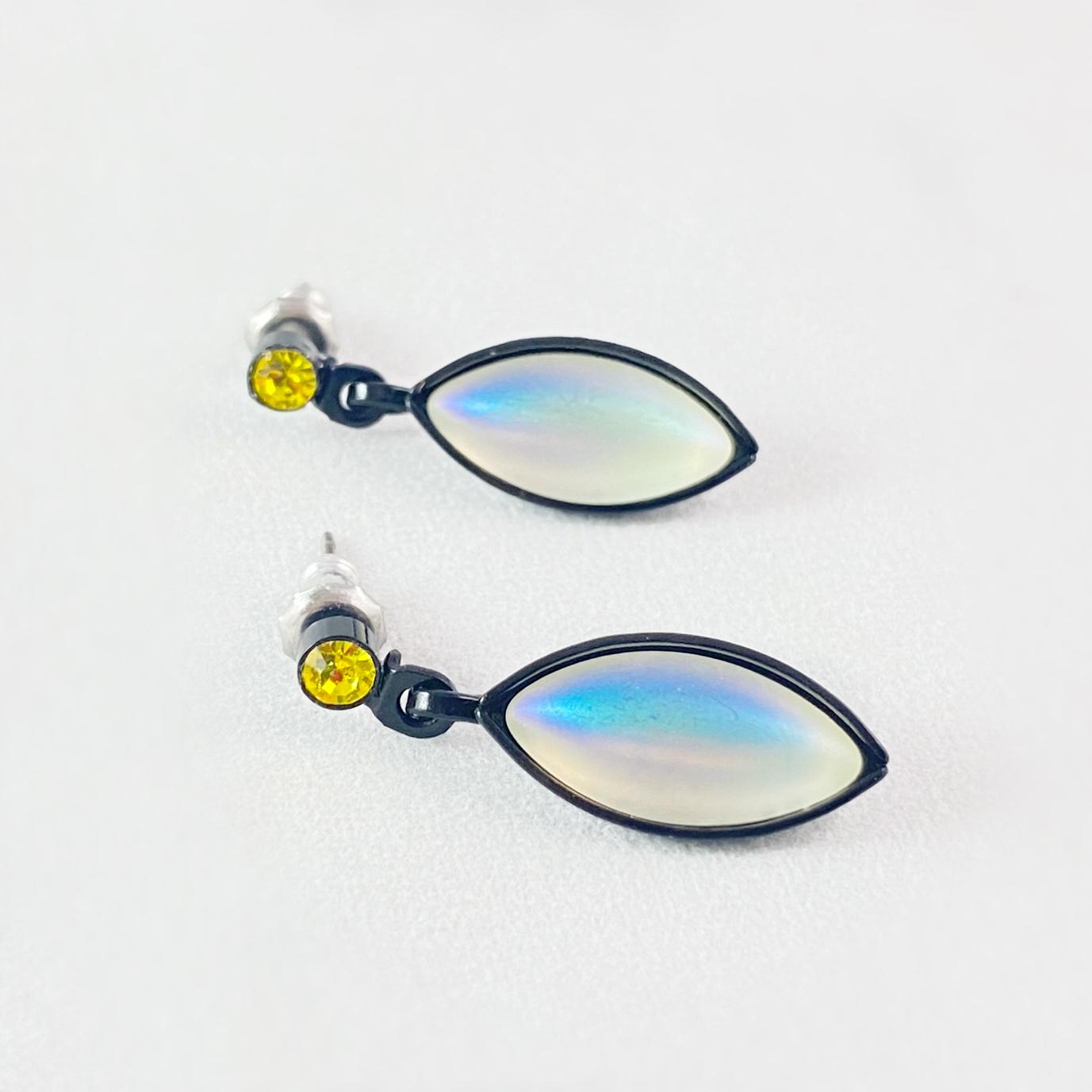 Marquise Shape Earrings with Black Wire and Handmade Glass Beads, Hypoallergenic, Opalescent - Kristina