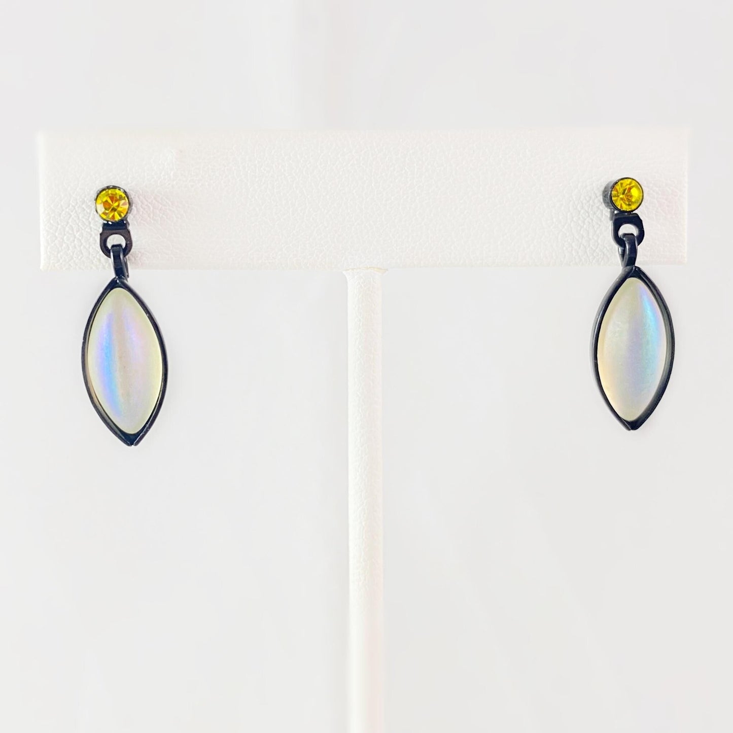 Marquise Shape Earrings with Black Wire and Handmade Glass Beads, Hypoallergenic, Opalescent - Kristina