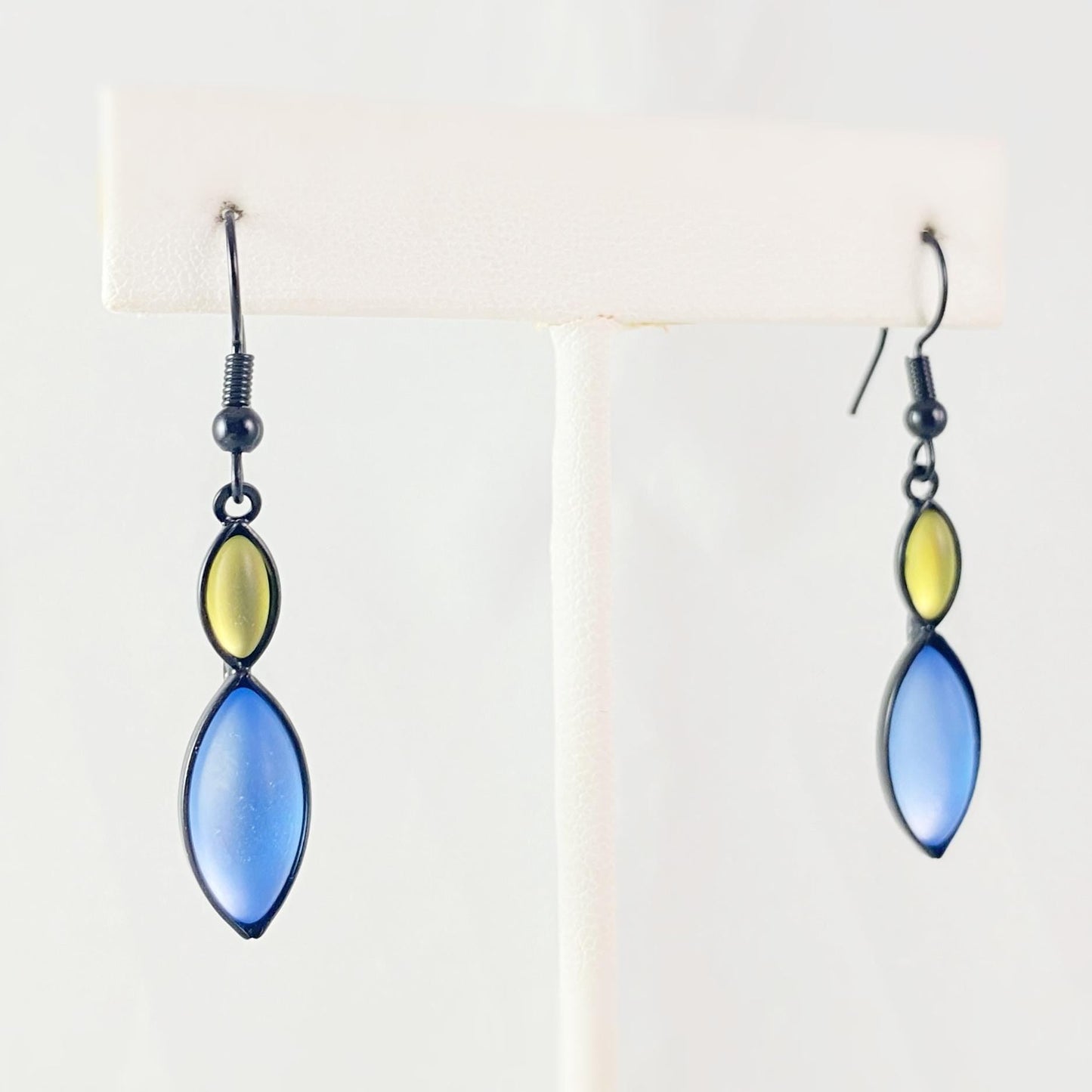 Marquise Shape Earrings with Black Wire and Handmade Glass Beads, Hypoallergenic, Blue/Green - Kristina
