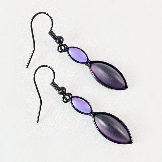 Marquise Shape Earrings with Black Wire and Handmade Glass Beads, Hypoallergenic, Violet/Purple - Kristina