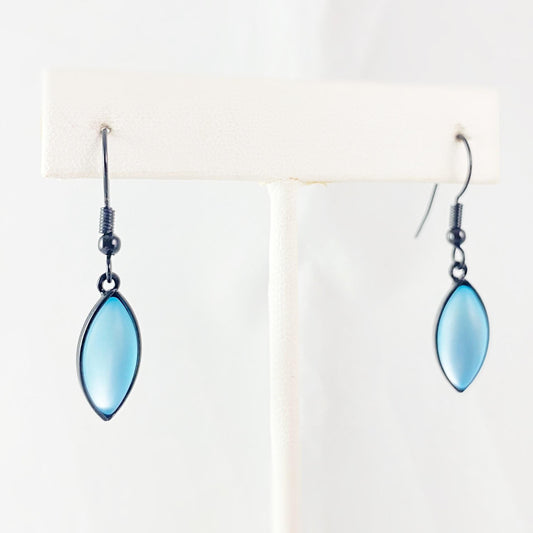 Marquise Shape Earrings with Black Wire and Handmade Glass Beads, Hypoallergenic, Icy Blue - Kristina