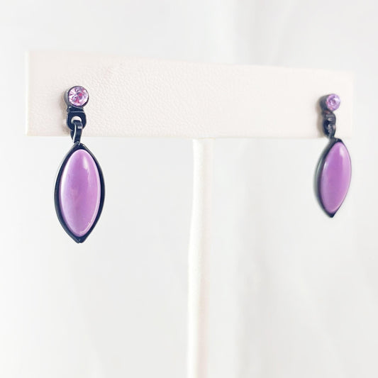 Marquise Shape Earrings with Black Wire and Handmade Glass Beads, Hypoallergenic, Opaque Purple - Kristina