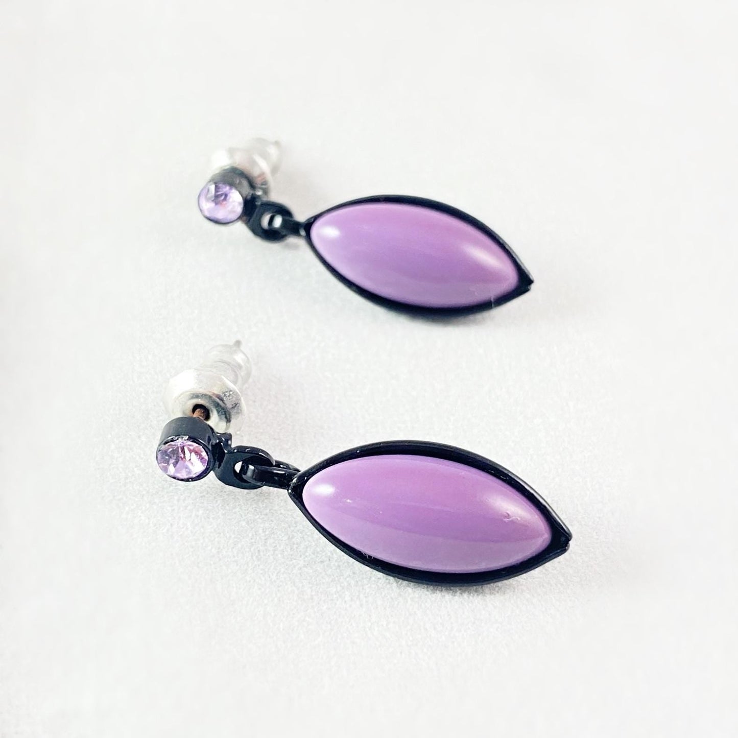 Marquise Shape Earrings with Black Wire and Handmade Glass Beads, Hypoallergenic, Opaque Purple - Kristina