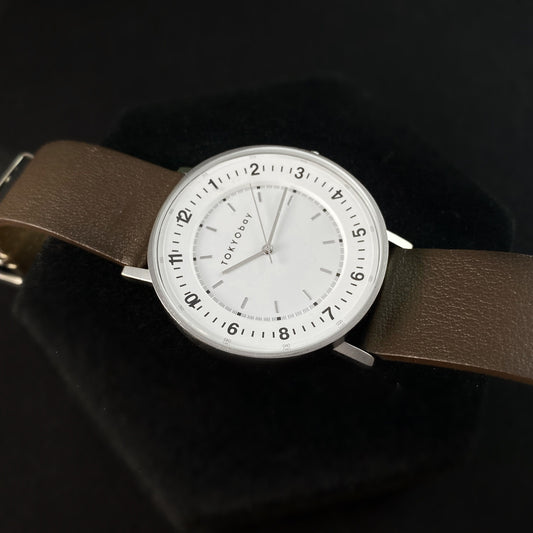 Men’s Watch, Brown Leather Band, Silver Case - TOKYObay