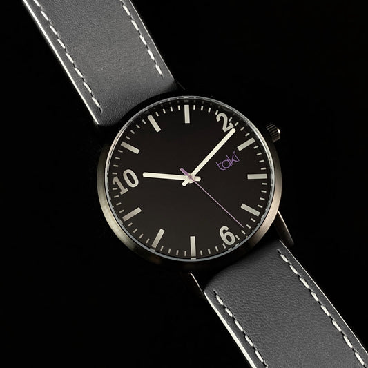 Men’s Watch Gray Leather Band Black Case - Taki by TOKYObay