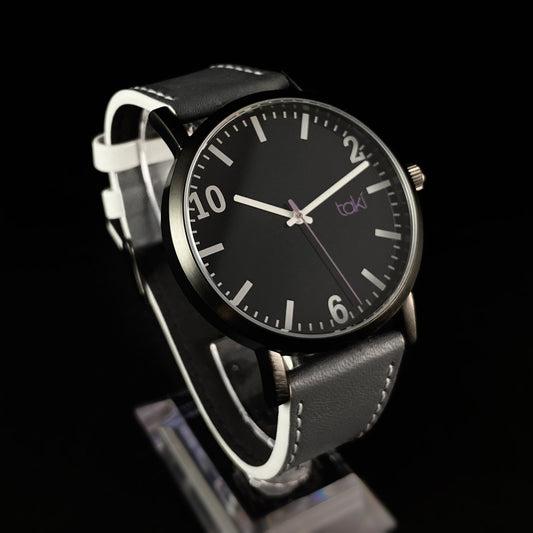 Men’s Watch Gray Leather Band Black Case - Taki by TOKYObay
