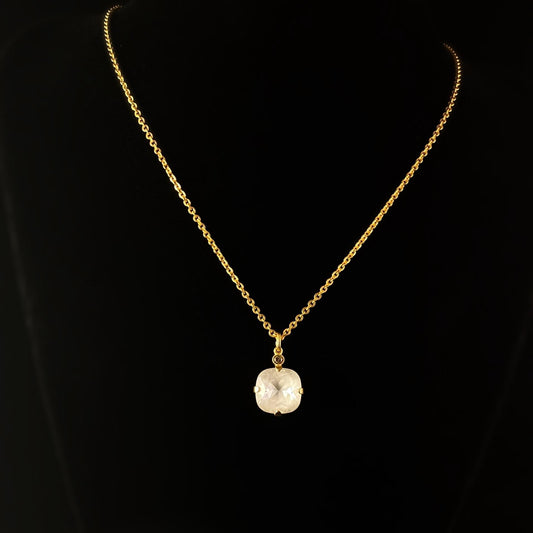 Milky White Cushion Cut Swarovski Crystal Pendant Necklace - La Vie Parisienne by Catherine Popesco