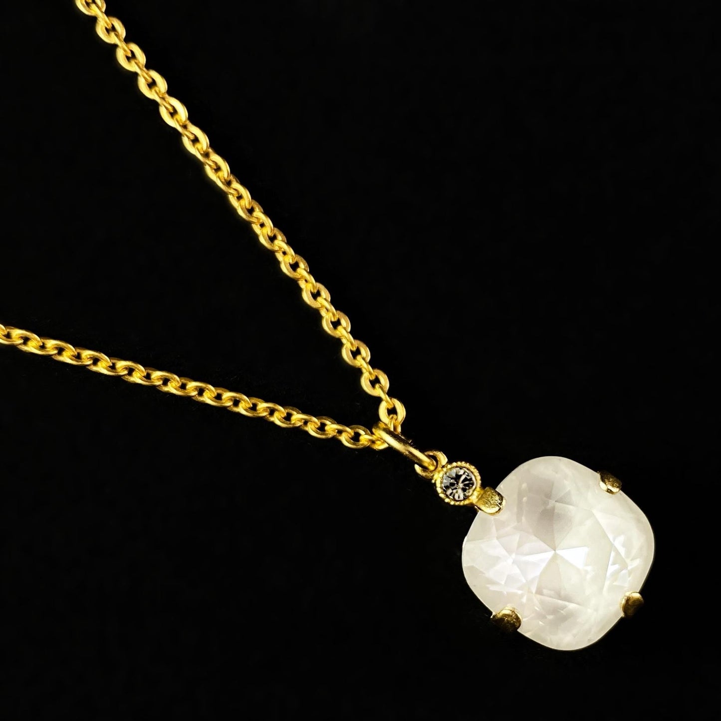 Milky White Cushion Cut Swarovski Crystal Pendant Necklace - La Vie Parisienne by Catherine Popesco