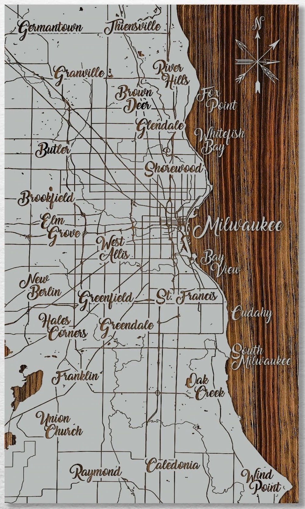 Milwaukee, Wisconsin Whimsical Map Wall Art - Handmade in USA, Wood Maps