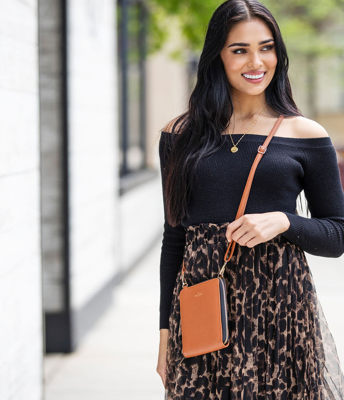 Mini Vegan Leather Crossbody Bag - Chestnut Brown