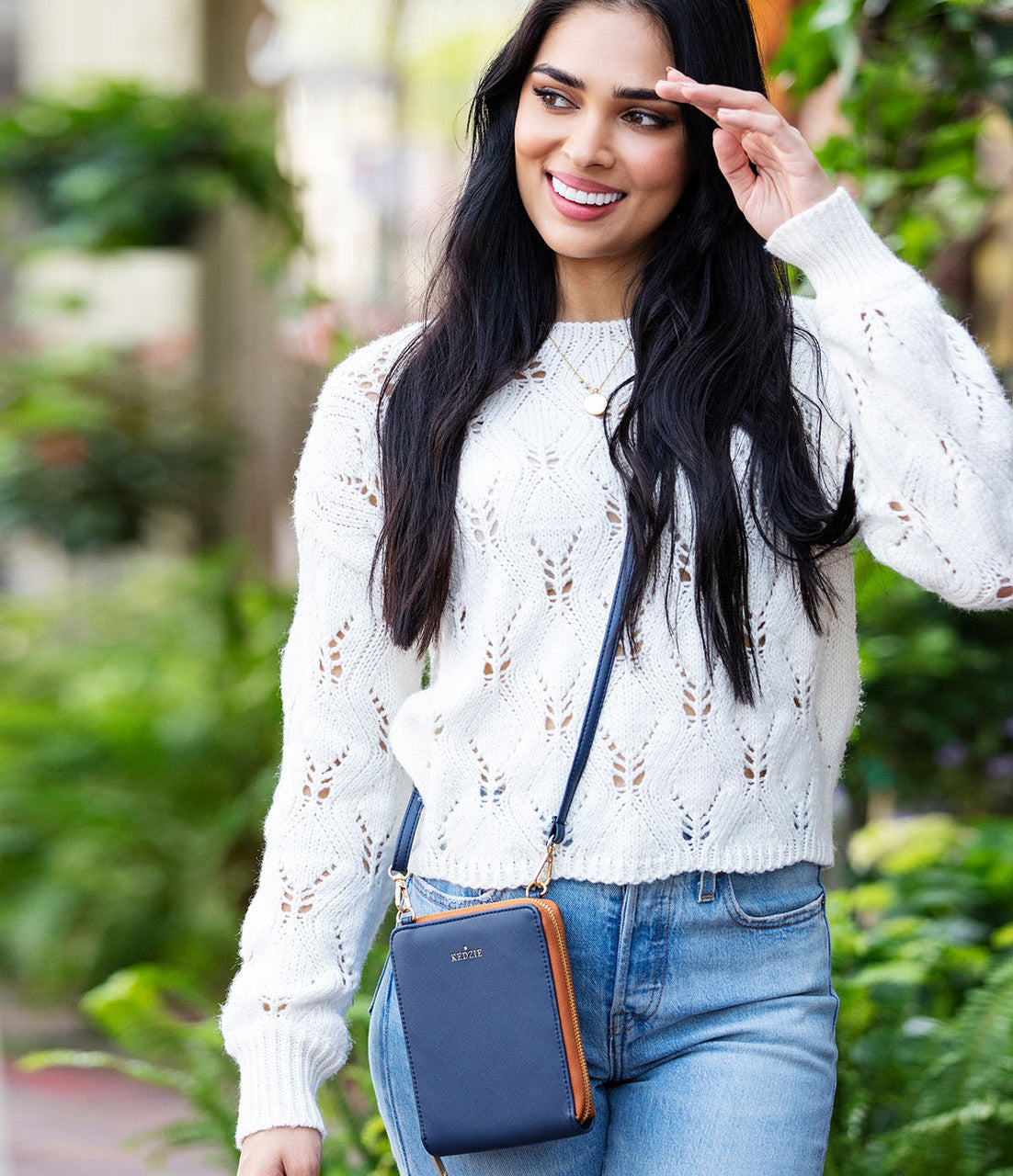 Mini Vegan Leather Crossbody Bag - Navy