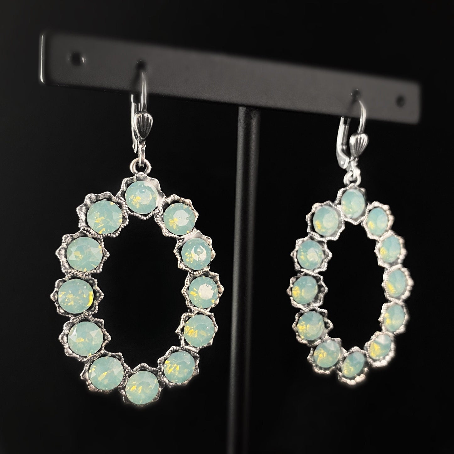 Mint Green Swarovski Crystal Oval Earrings - La Vie Parisienne by Catherine Popesco