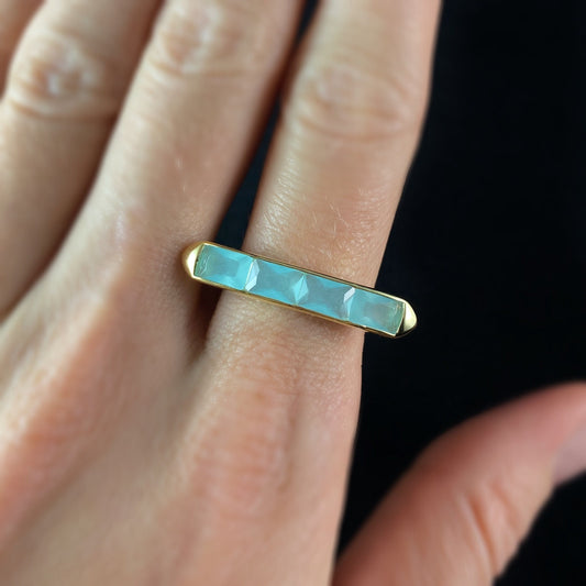 Modern Gold Bar Ring with Seafoam Green Chalcedony - Size 8, Genevive