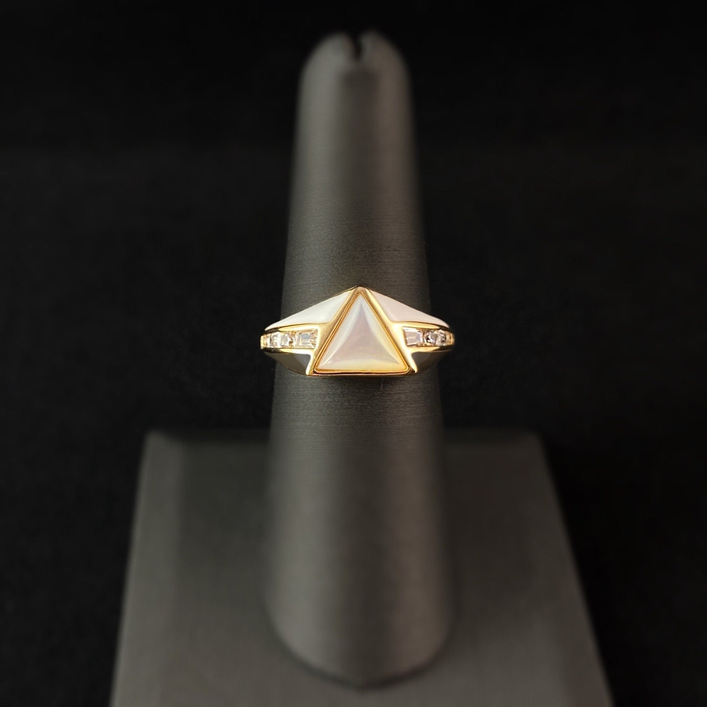 Mother of Pearl Triangle Ring with White/Gray Enamel - Bright Side, Size 7
