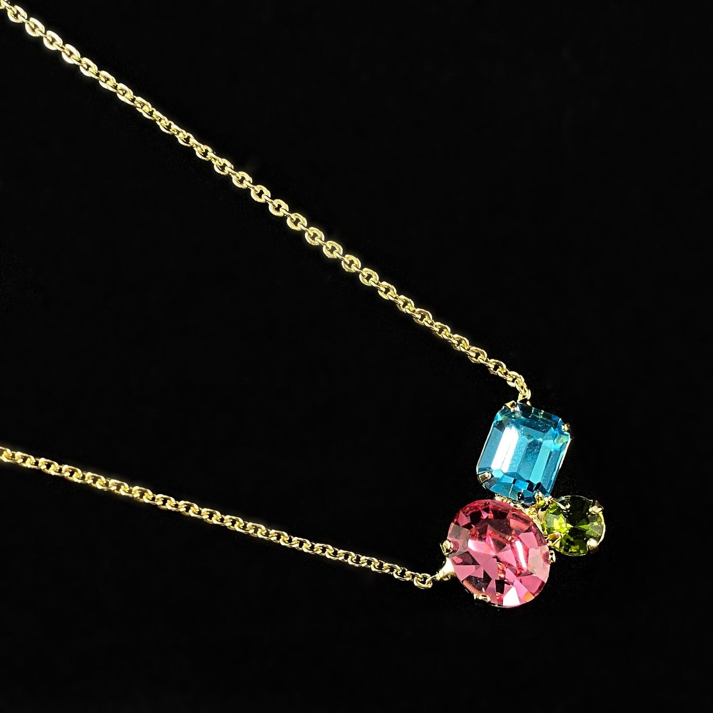 Multi Color Crystal Cluster Adjustable Gold Necklace
