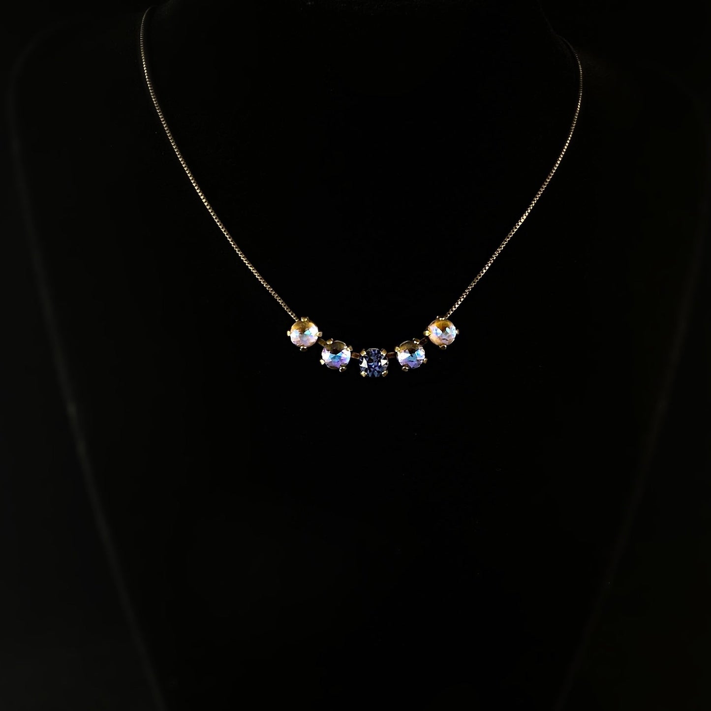 Multi-Colored Blue Crystal Adjustable Antique Gold Necklace