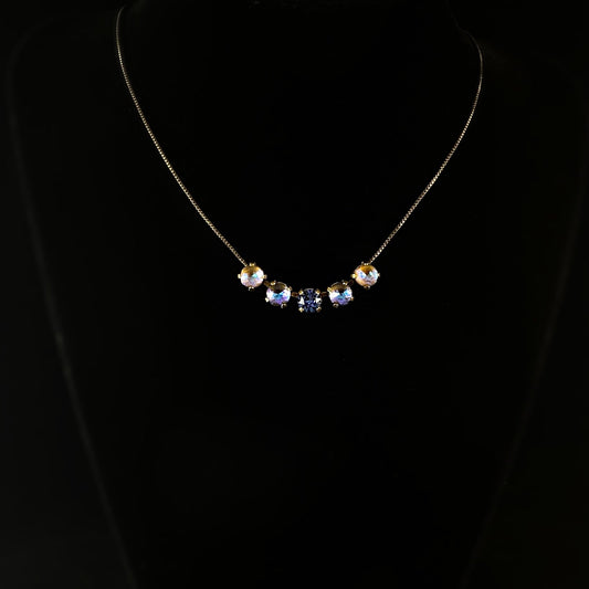 Multi-Colored Blue Crystal Adjustable Antique Gold Necklace