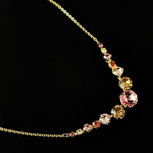 Multi-Colored Rose Pink Crystal Adjustable Gold Necklace