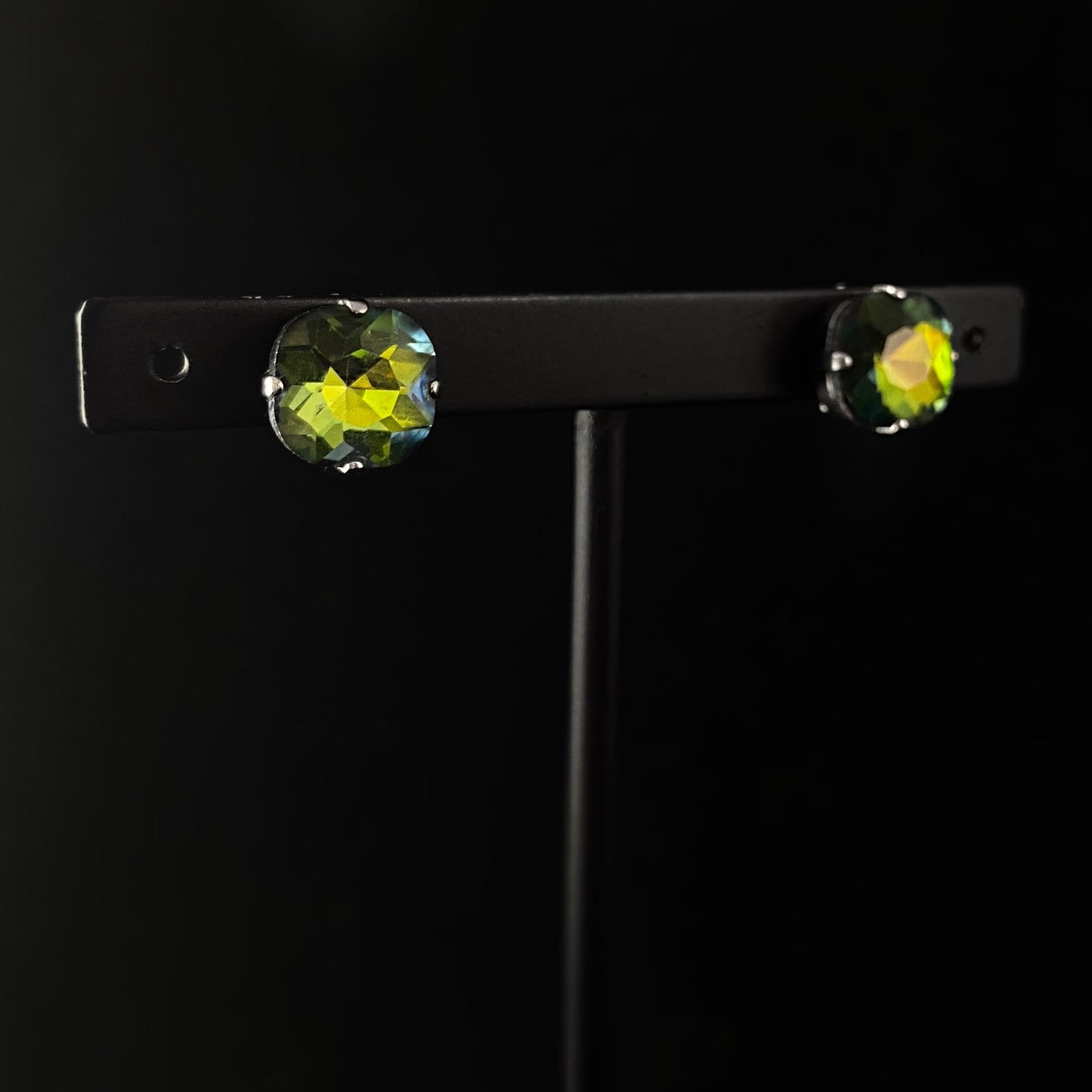 Multicolor Crystal Stud Earrings with Antique Finish