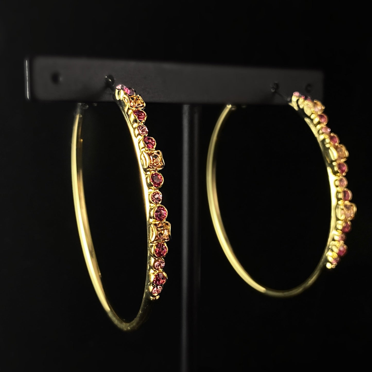 Multicolor Rose Pink Crystal Gold Hoop Earrings Hoopla -