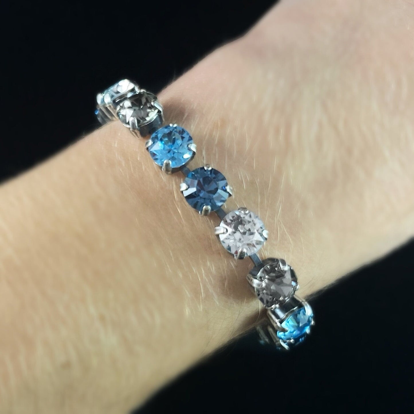 Multicolor Swarovski Crystal Bracelet with Blue, Gray, and Clear Crystals - La Vie Parisienne by Catherine Popesco