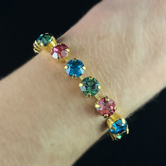 Multicolor Swarovski Crystal Bracelet with Blue, Green, and Pink Crystals - La Vie Parisienne by Catherine Popesco
