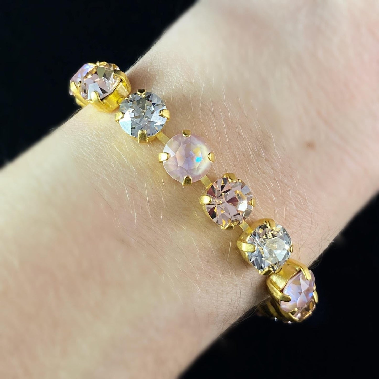 Multicolor Swarovski Crystal Bracelet with Pink, Smoky, and Milky Crystals - La Vie Parisienne by Catherine Popesco
