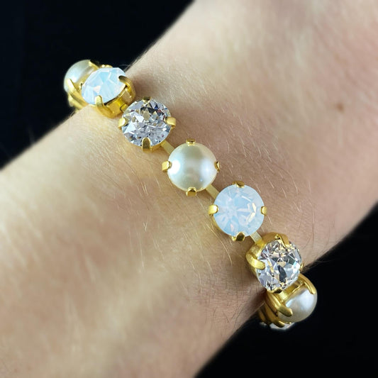 Multicolor Swarovski Crystal Bracelet with White, Pearl, and Milky Crystals - La Vie Parisienne by Catherine Popesco