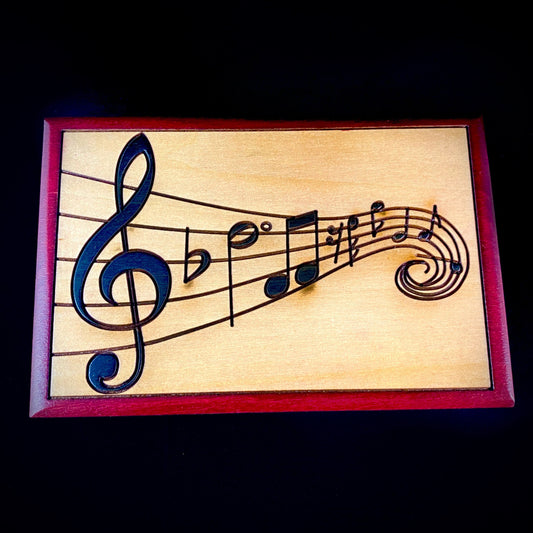 Music Staff Patterned Jewelry Box, Handmade Hinged Wooden Treasure Box