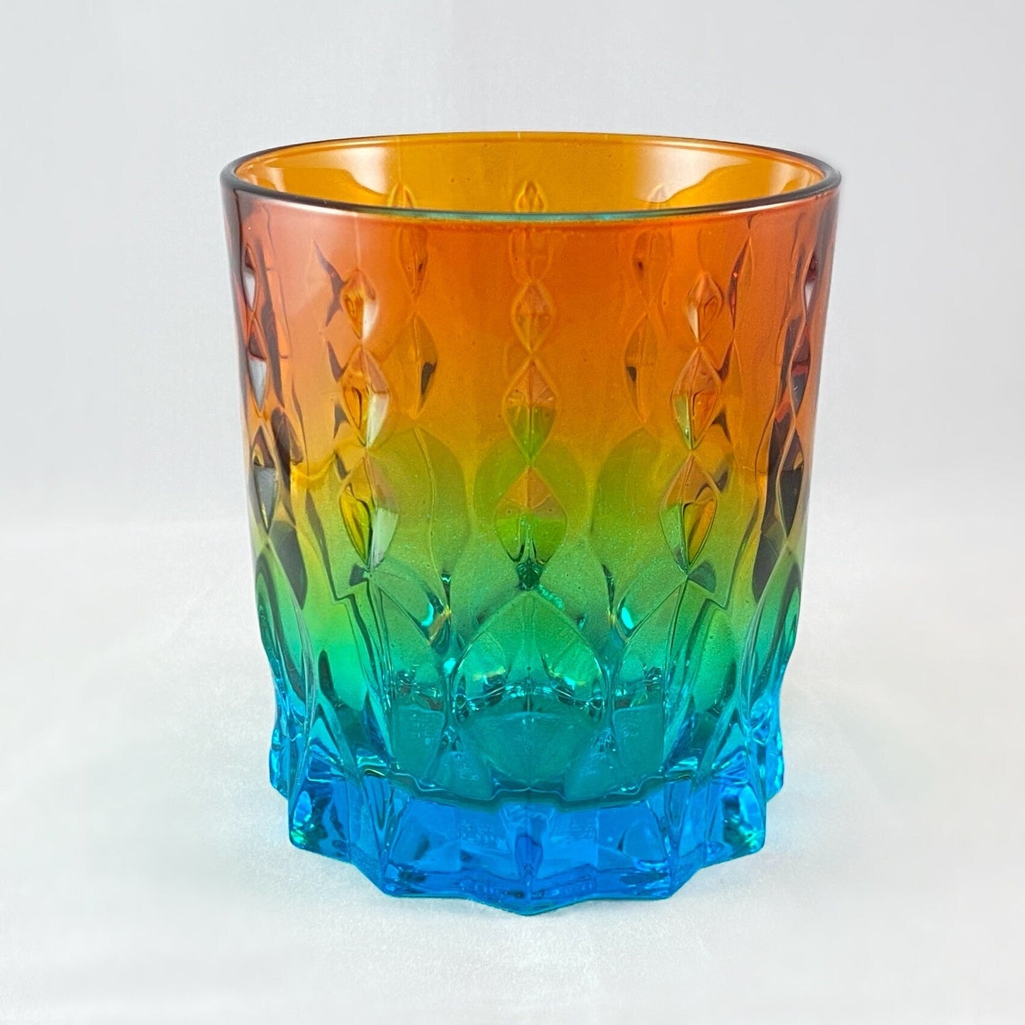 Orange/Green/Blue Diamond Ombre Gradient Venetian Glass Whiskey Tumbler - Handmade in Italy, Colorful Murano Glass
