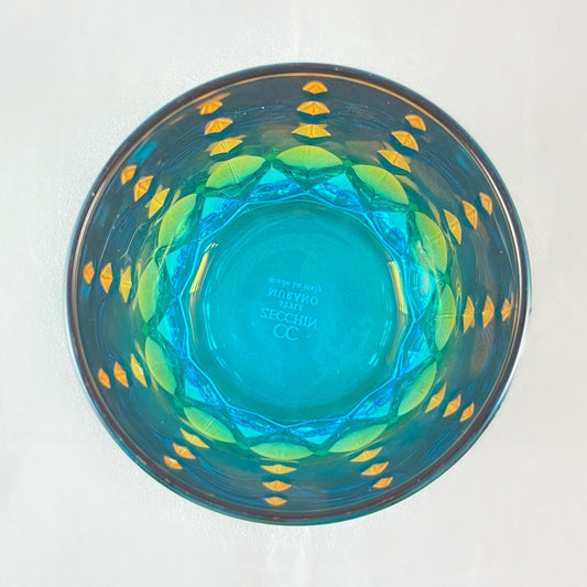 Orange/Green/Blue Diamond Ombre Gradient Venetian Glass Whiskey Tumbler - Handmade in Italy, Colorful Murano Glass