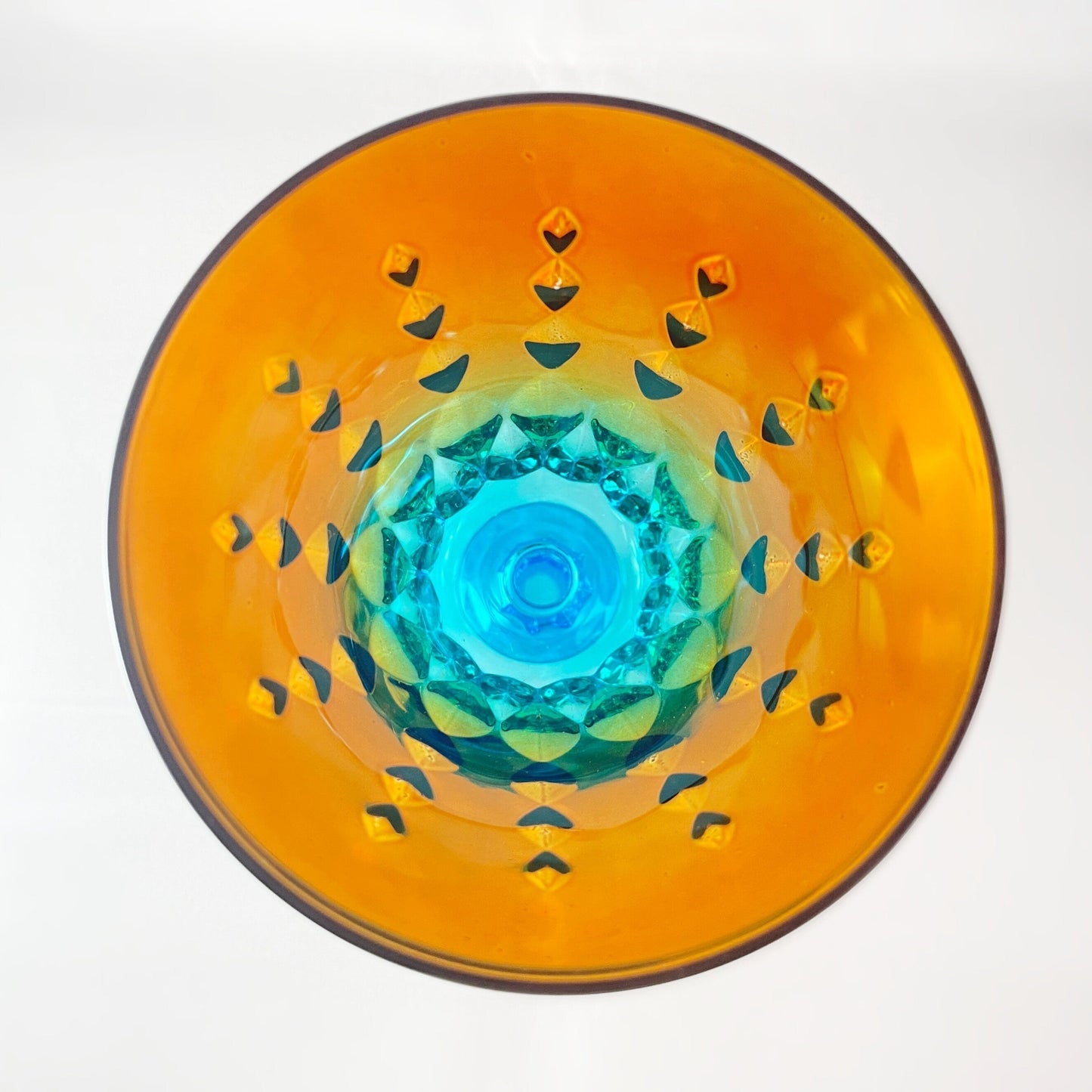 Orange/Green/Blue Ombre Gradient and Diamond Pattern Venetian Glass Wine Glass - Handmade in Italy, Colorful Murano Glass