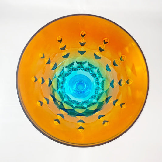 Orange/Green/Blue Ombre Gradient and Diamond Pattern Venetian Glass Wine Glass - Handmade in Italy, Colorful Murano Glass