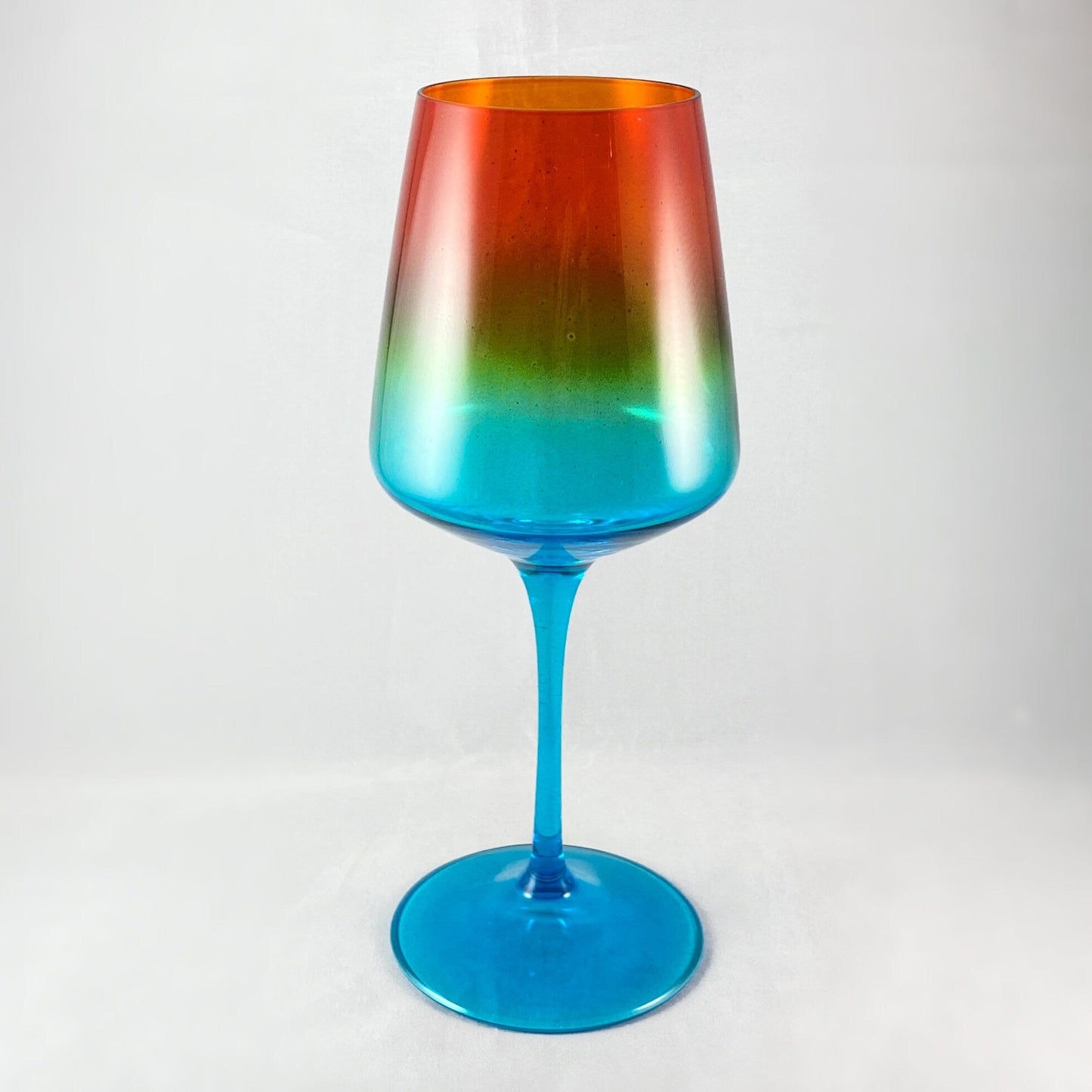 Orange/Green/Blue Ombre Gradient Venetian Glass Wine Glass - Handmade in Italy, Colorful Murano Glass