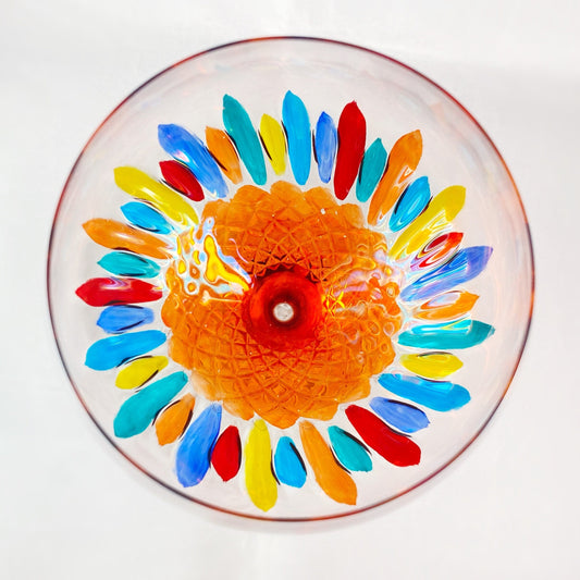 Orange Stem Venetian Glass Diamante Gin Glass - Handmade in Italy, Colorful Murano Glass
