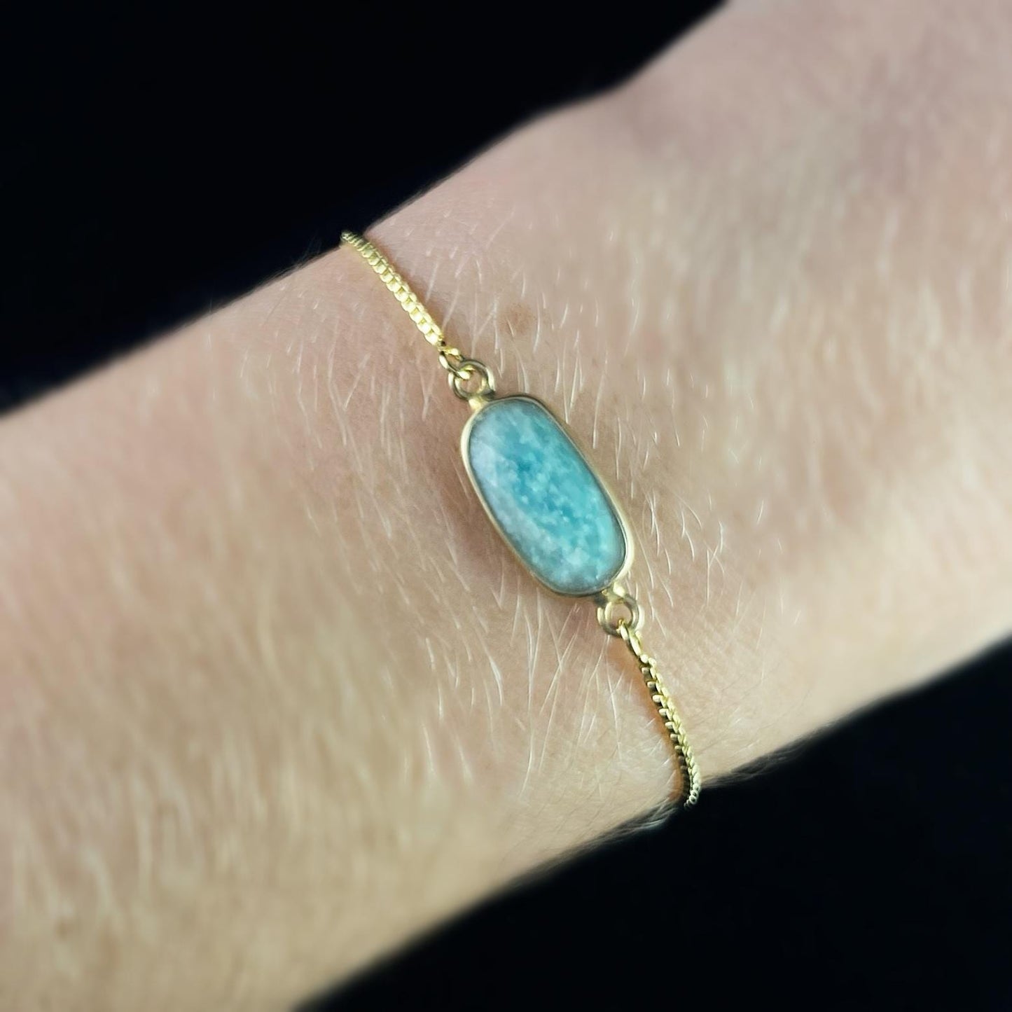 Oval Amazonite Stone Gold Slider Chain Bracelet - Athena