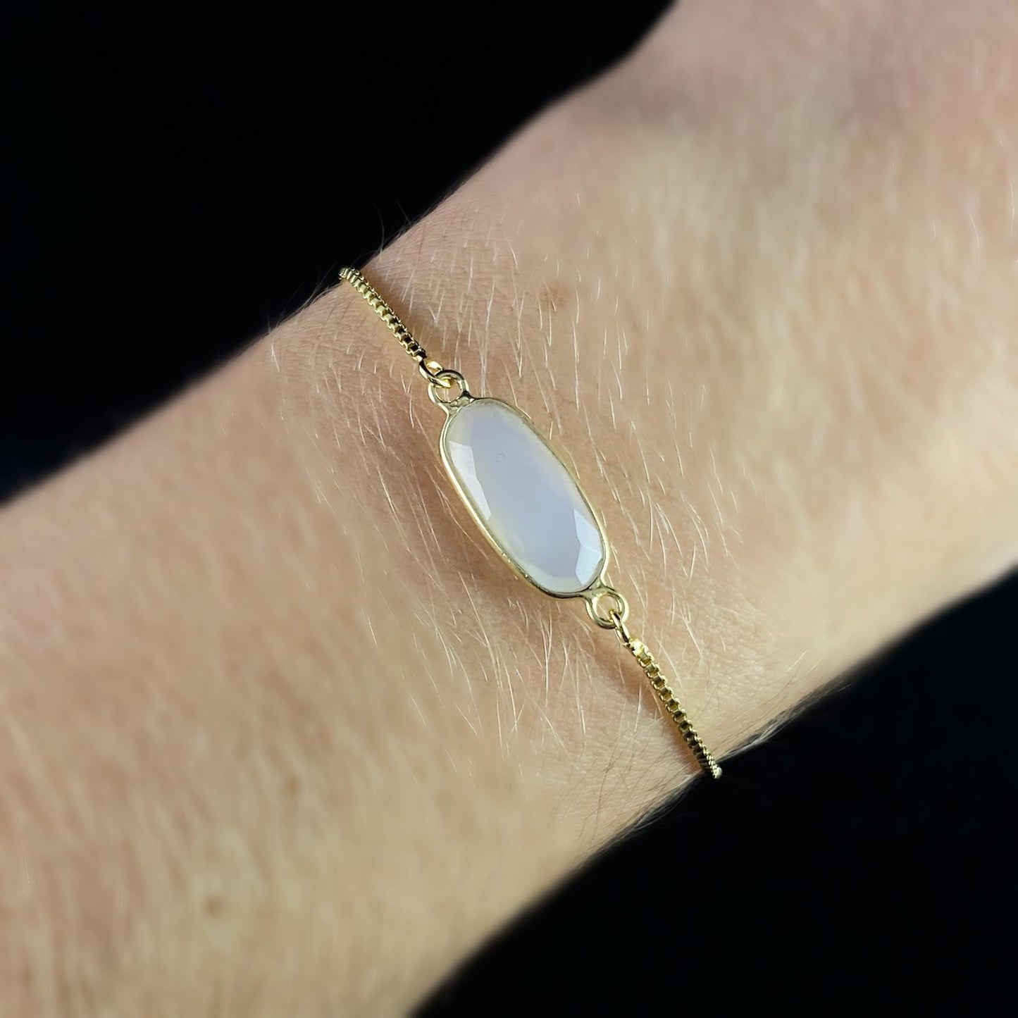 Oval Moonstone Gold Slider Chain Bracelet - Athena