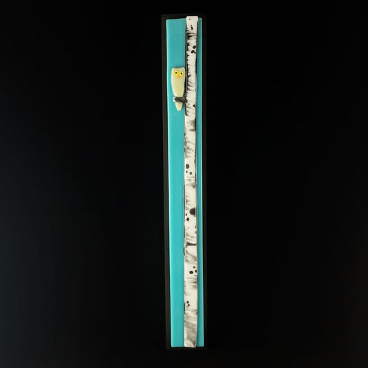 Owl On Birch Handmade Glass Wall Decor, Sky Blue- Made in USA