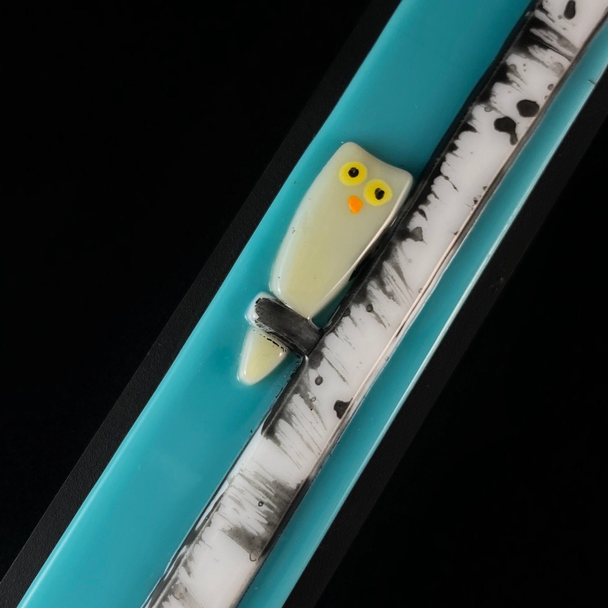 Owl On Birch Handmade Glass Wall Decor, Sky Blue- Made in USA