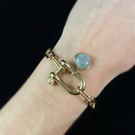 Pastel Green Natural Stone Bracelet with Chunky Chain Link