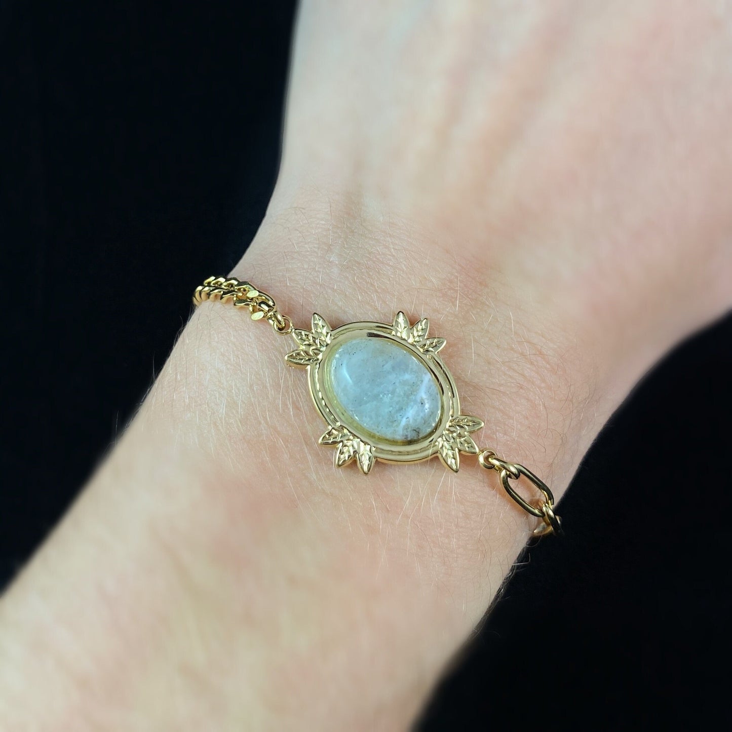 Pastel Green Oval Shaped Natural Stone Bracelet with Intricate Frame Setting