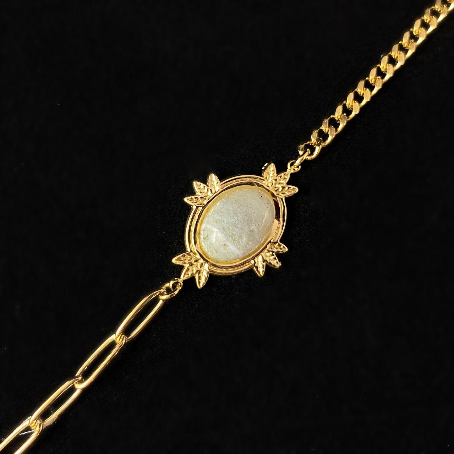 Pastel Green Oval Shaped Natural Stone Bracelet with Intricate Frame Setting