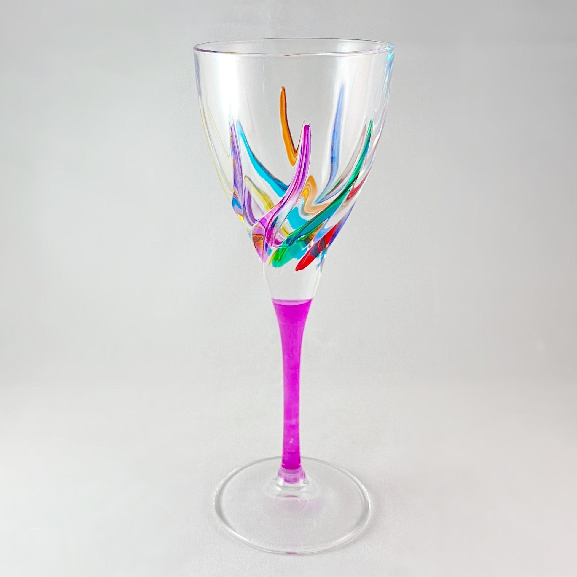Pink Stem Venetian Glass Trix White Wine Glass - Handmade in Italy, Colorful Murano Glass