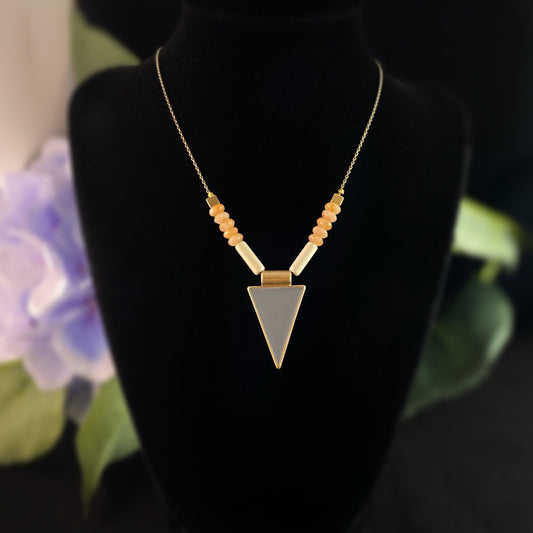 Pink and Gray Geometric Art Deco Style Necklace - Peach Jade, Magnesite, and Brass - David Aubrey Jewelry
