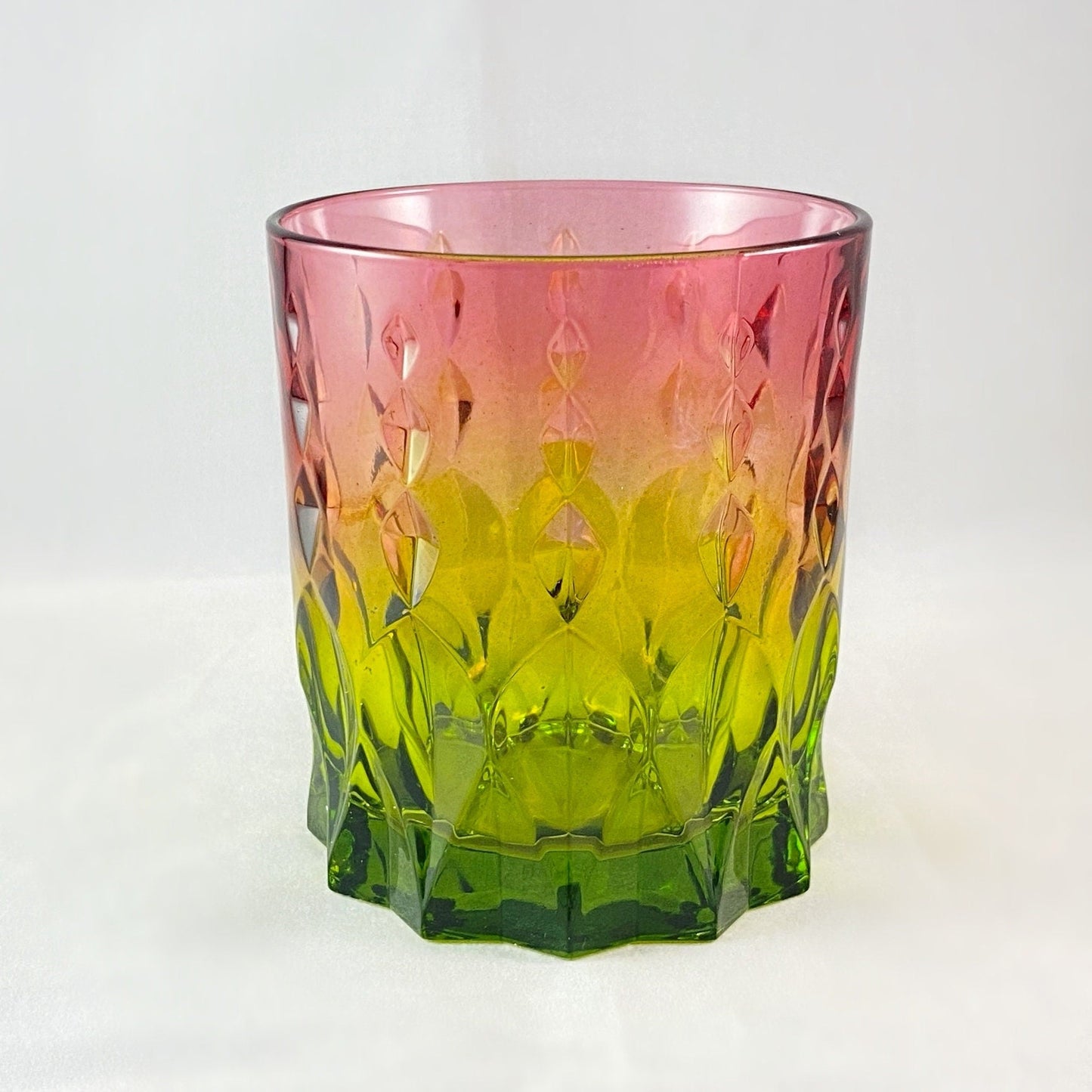 Pink/Green Diamond Ombre Gradient Venetian Glass Whiskey Tumbler - Handmade in Italy, Colorful Murano Glass