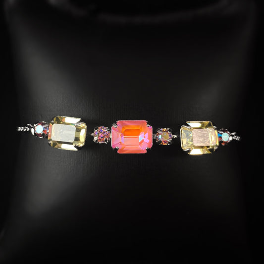 Pink Pineapple Crystals Statement Bracelet Octavia