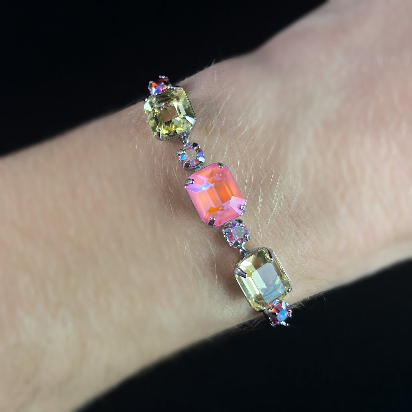 Pink Pineapple Crystals Statement Bracelet Octavia