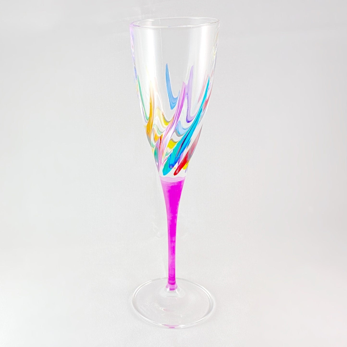 Pink Stem Trix Venetian Glass Champagne Flute - Handmade in Italy, Colorful Murano Glass