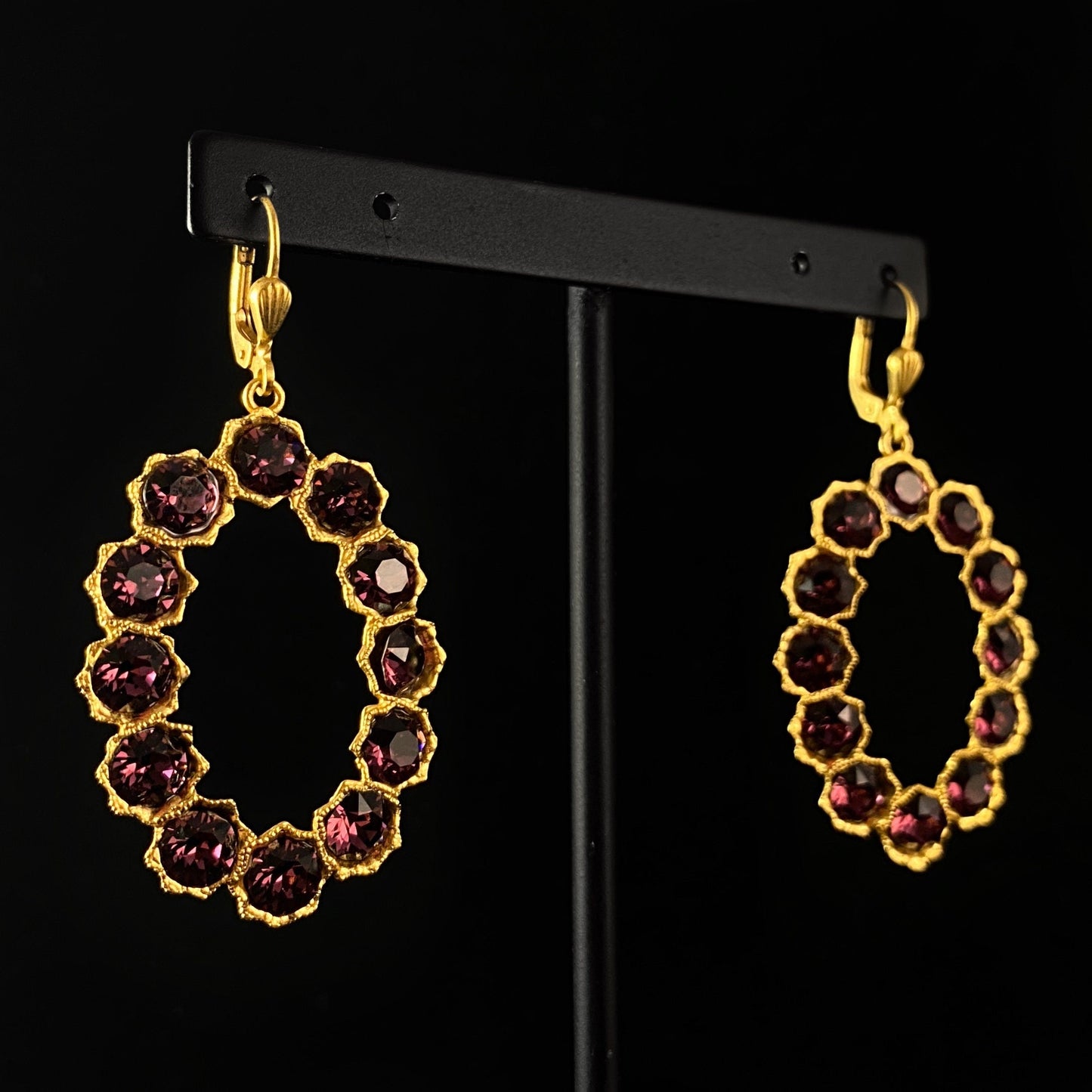 Pink Swarovski Crystal Oval Earrings - La Vie Parisienne by Catherine Popesco