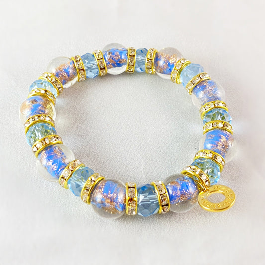 Powder Blue Beaded Venetian Glass Bracelet - Handmade in Italy, Colorful Murano Glass